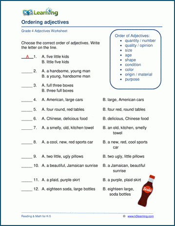 Ordering Adjectives Worksheets K5 Learning