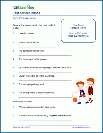 past perfect tense worksheets k5 learning