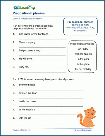 prepositional phrases worksheets