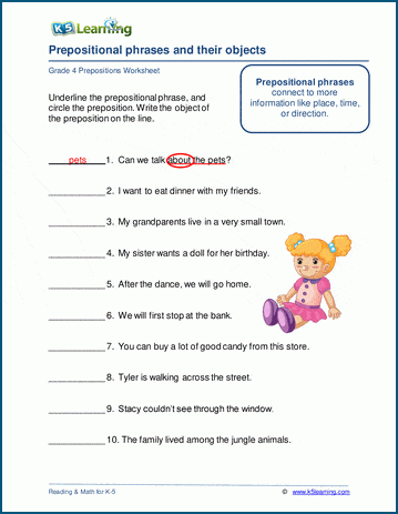 prepositional phrases worksheets