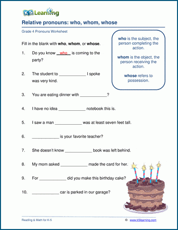 grade 4 pronouns worksheets k5 learning