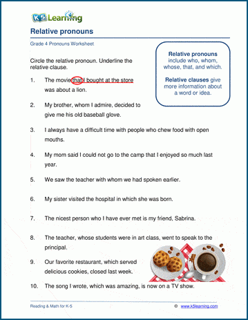 relative pronouns worksheets k5 learning