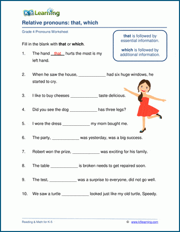 That or which ? Relative pronoun worksheets K5 Learning