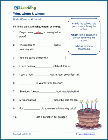 who whom or whose relative pronoun worksheets k5 learning