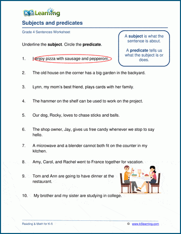 Simple and complete subject and predicate worksheets