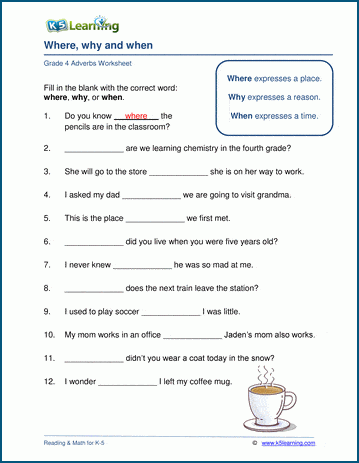 Where why and when relative verb worksheets K5 Learning