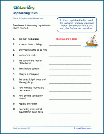 capitalizing titles worksheets k5 learning