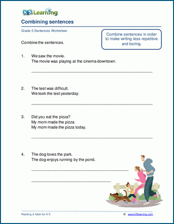 Combining sentences worksheets for grade 5 | K5 Learning