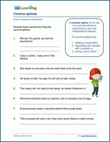 comma splice examples and corrections pdf