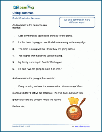 Comma worksheets | K5 Learning