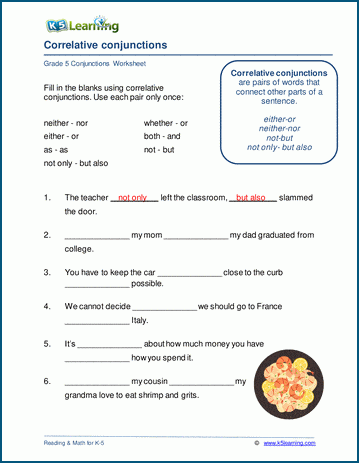 Correlative Conjunctions Worksheets K5 Learning