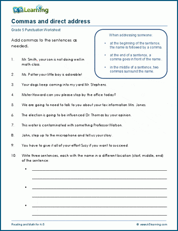 Direct address worksheets | K5 Learning