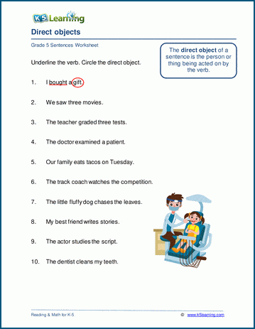 direct objects worksheets k5 learning