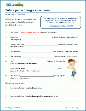 perfect progressive tense worksheets k5 learning