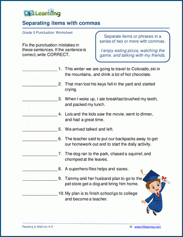 Separating Items With Commas K5 Learning