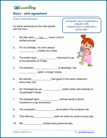 noun verb agreement exercises k5 learning