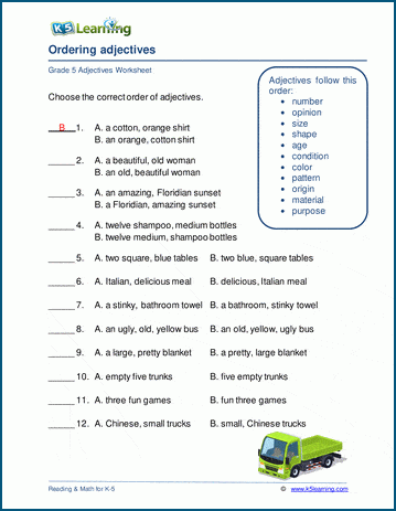 adjective worksheets 6th grade