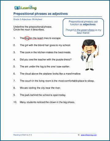 Prepositional phrase as adjectives & adverbs worksheets ...