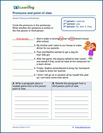 pronouns points of view worksheets k5 learning