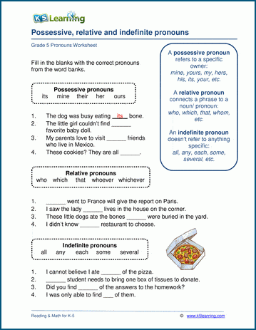 Possessive, relative and indefinite pronoun worksheets