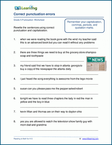 worksheet on punctuation rules