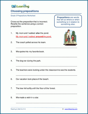 Choosing prepositions worksheets