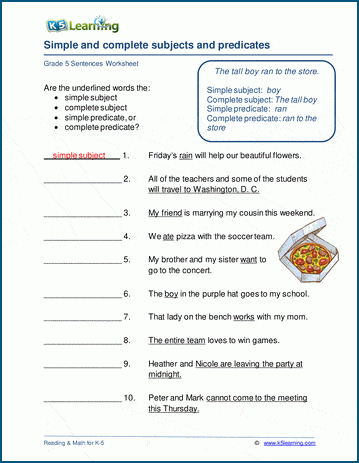 Subject And Predicate Worksheet Subject And Predicate Worksheets Hot