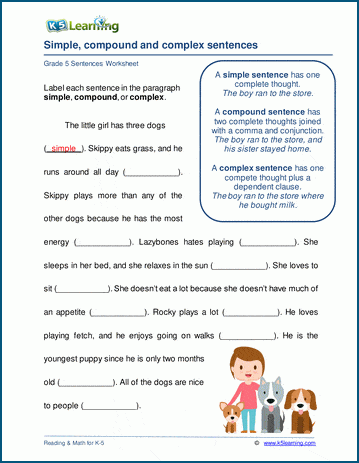 simple compound complex sentences k5 learning