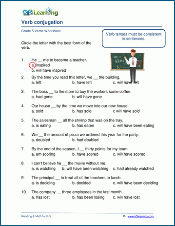 verb conjugation worksheet k5 learning