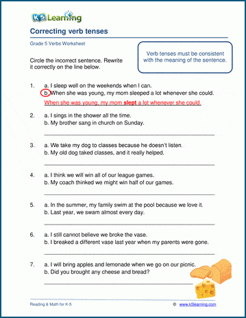 Verbs And Verb Tenses Worksheet