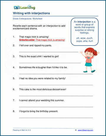 writing interjections worksheets k5 learning