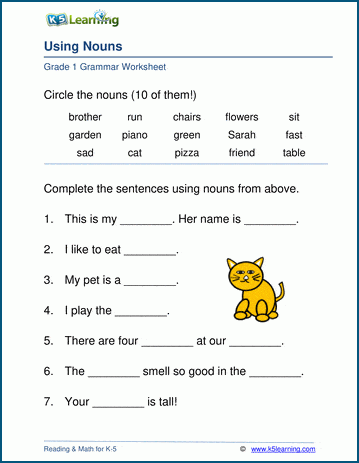 using nouns worksheet k5 learning