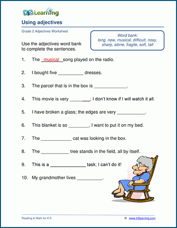 Using adjectives worksheets for grade 2 | K5 Learning