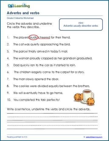 adverbs and verbs worksheets k5 learning