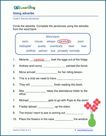 Using adverbs worksheets | K5 Learning