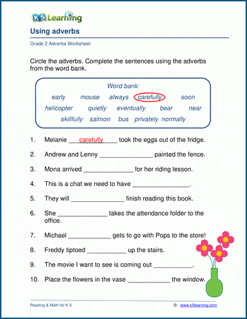 exercises online 1 grade for math worksheets Using adverbs K5 Learning