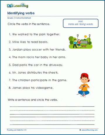 writing verbs worksheets for grade 2 k5 learning
