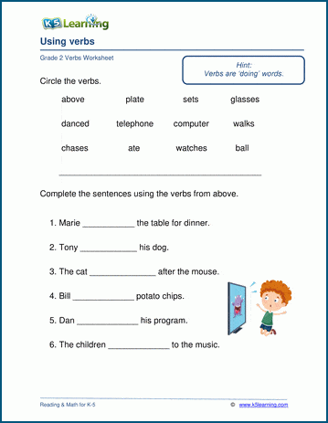 1 grade adjective free for worksheet worksheets Learning K5 2 for  Using grade verbs