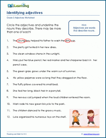 Identify Adjectives Worksheets For Grade K Learning