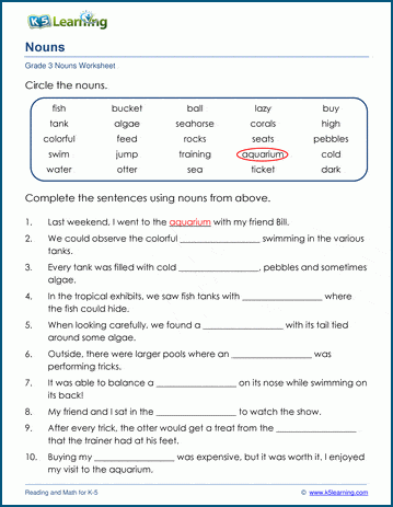 grade 3 english nouns worksheets pdf