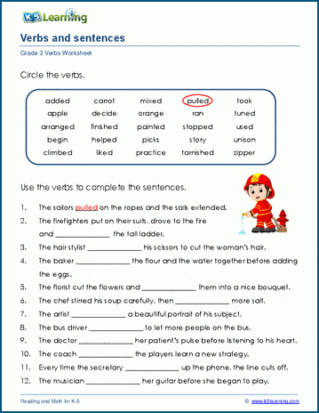 Verbs And Sentences Worksheets K5 Learning