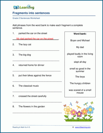sentences worksheets k5 learning