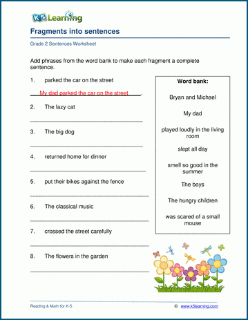 Sentences Worksheets | K5 Learning