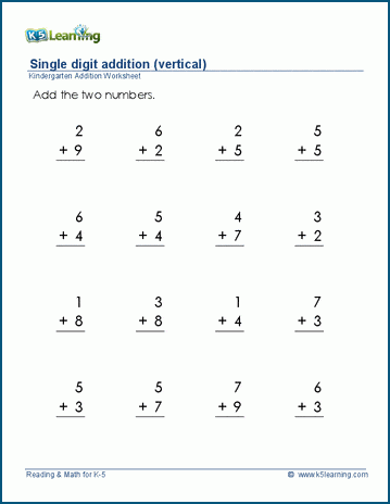 Vertical addition to 20 worksheets | K5 Learning