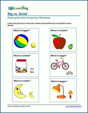 Big vs small size comparison worksheets for preschool and kindergarten
