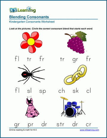 consonant blends worksheets for preschool and kindergarten
