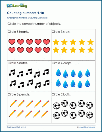 reading numbers and counting worksheets k5 learning
