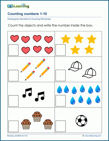 Counting and writing numbers (1-10) worksheets | K5 Learning