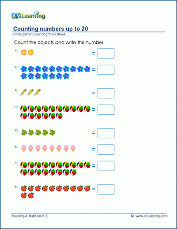 counting to 20 worksheets k5 learning