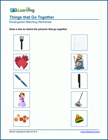 Match the objects that go together. Free & Printables Worksheet at